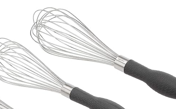Amazon Basics Stainless Steel Wire Whisk Set for Cooking, Dishwasher Safe, 2Piece, Black/Silver