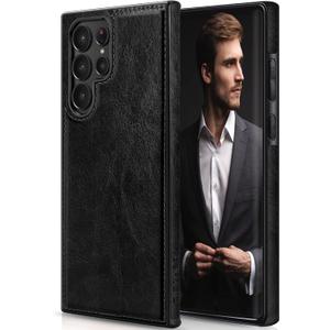 LOHASIC Case for Galaxy S23 Ultra, Classic Leather Elegant Texture Soft Back Cover Shockproof Protective Cases Compatible with Samsung Galaxy S23 Ultra 2023 New - Black