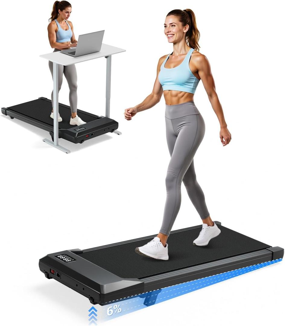 Superun Walking Pad with 6% Incline, Under Desk Treadmill for Home Office, 3 in 1 Portable Walking pad Treadmill with Remote Control and LED Display, 2.5HP Quiet Mini Treadmills, 300 lbs Capacity