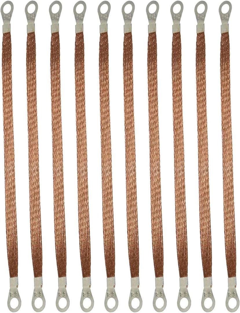 MEETOOT 10pcs 300mm Braided Ground Strap Automotive Engine Copper Ground Strap Wire with Terminals Plugs