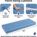 60 Inches Outdoor Bench Swing Cushions,Large 3 Seater Water Resistance Foam Cushion for Patio Porch Furniture