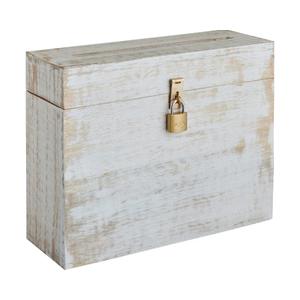 Wedding Card Box with Card Slit and Lock 12"X10"X4.5"- Gift Wishing Well Card Box for Weddings, Receptions, Birthdays, Graduations, Baby Showers, Honeymoon Funds (White)