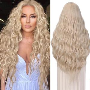 Quantum Love 28 Inches Curly Platinum Blonde Wig Long Wavy lace front Blonde Wig for Women Synthetic Middle Part Cosplay Wigs for Halloween Daily Party Use