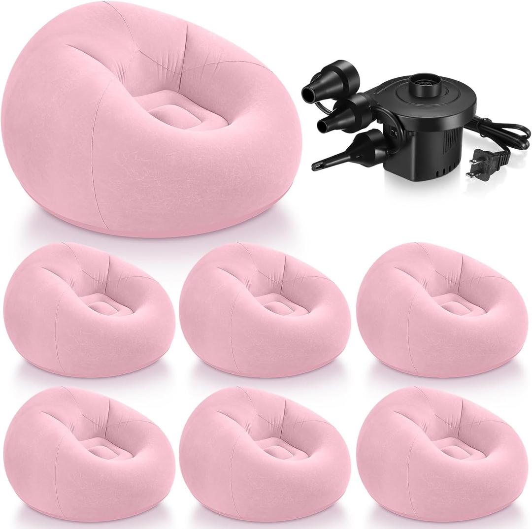 Realspring 6 9 6 Pcs Inflatable Bean Bag Chairs for Adults with Electric Air Pump, Blow up Couch Folding Portable Inflatable Couch Lazy Sofa for Outdoor Movie Night Camping(Pink,6 Pcs)