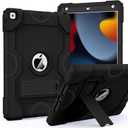 for iPad 9th Generation Case, iPad 8th 7th Generation Case, iPad 10.2 Inch 2021/2020/2019 Case, Heavy Duty Rugged Shockproof Protective Cover with Kickstand for Mans Kids Boys Black
