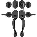 Haidms Matte Black Double Door Handle with Deadbolt, Black Front Door Lock Set, Heavy Duty Double Lock Door Handleset with Dummy, Double Front Door Hardware Set with Reversible Handle Lever