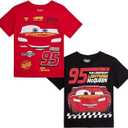 Disney Cars Toy Story Boys Shirts - 2 Pack Lightning McQueen Buzz Lightyear Short Sleeve Boys Tees for Toddler and Little Boy (5-6, Cars Black/Red)
