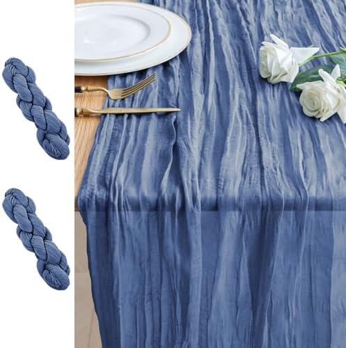 Xiomot 2PCS Table Runner Cheesecloth 10FT Blue Boho Gauze Cheese Cloth Rustic Sheer Table Runners for Wedding Birthday Bridal Baby Shower Party Decoration