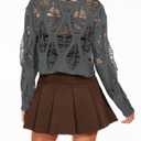 Women's See Through Hole Ripped Crop Tops Knit Pullover Short Sweaters