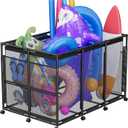 Pool Float Storage  Outdoor Pool Toy Storage Organizer for Pool Noodles, Toys, Floats, Balls,Equipment, Mesh Rolling Storage Organizer Bin, Black