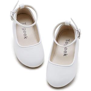 Tegeek Girls Dress Shoes Mary Jane Ballet Flat Toddler Kid Party Shoes (Little Kid,White/12M)