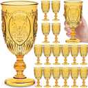 18 Pack Plastic Goblets 10oz Upgrade Vintage Water Goblet Plastic Glasses Colored Retro Embossed Glassware for Party Bar Juice Baby Shower Wedding Reception Grand (Amber)