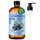 Yoken Organic Grapeseed Oil 16 oz GLASS BOTTLE - USDA 100% Pure & Natural Cold Pressed Grape Seed Carrier Oil for Skin & Hair - Single Ingredient, Hexane Free, Light & Silky Body Moisturizer