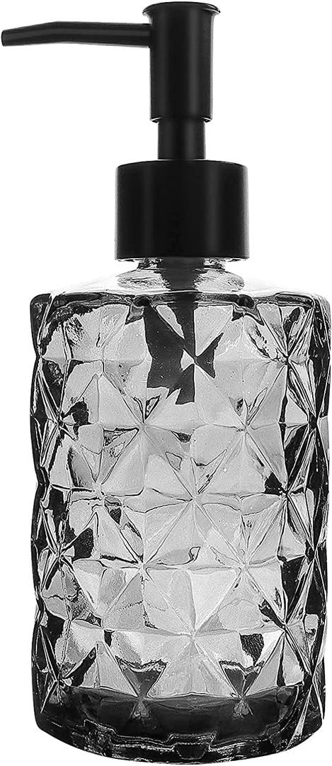 Glass Soap Dispenser, 330ml/11oz Refillable Wash Soap Dispenser with Pump, Hand Liquid, Dish Detergent, Shampoo Lotion Bottle for Bathroom Countertop Kitchen Laundry Room, Black