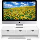 valen Monitor Stand Riser, Computer Laptop Riser Shelf with 3 Organizer Drawers (White, 19.5" L x 7.5" W x 4.7" H) (White)