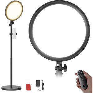 NEEWER Basics 12" 24W Large Ring Light with 68" Stand/Phone Holder/Remote for iPhone Video Recording Selfie Streaming Makeup Studio Photography, 3000K-6500K CRI98 Full Screen LED Panel Lighting, BR13