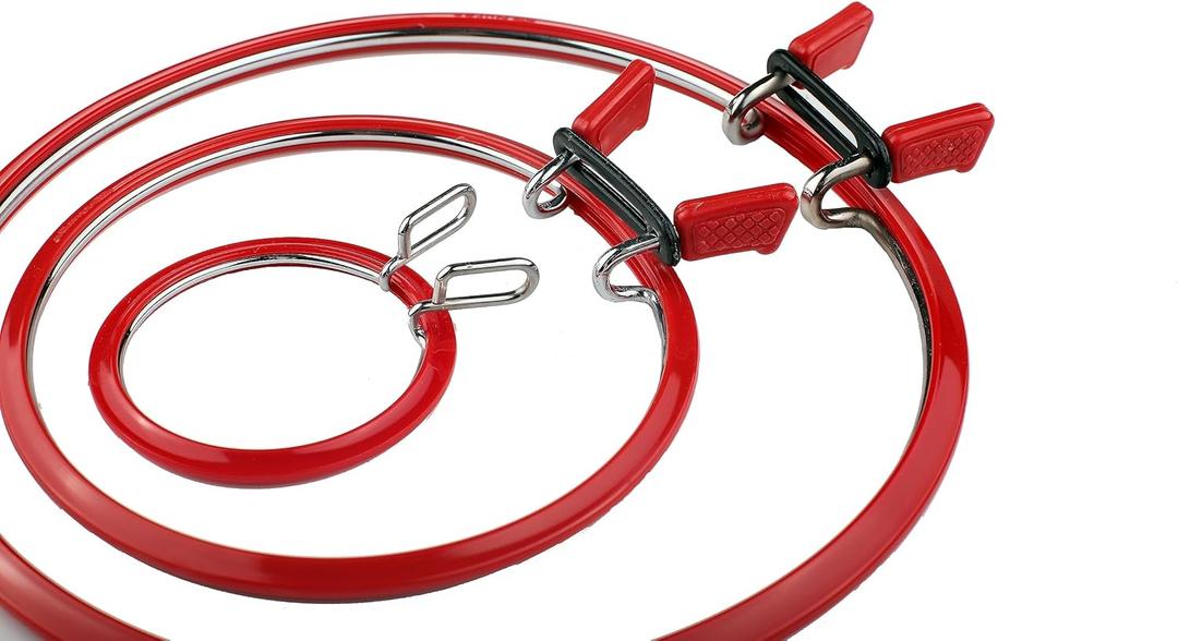 Nurge Premium Quality, Metal Spring Tension Embroidery Hoops, Cross Stich Hoop, Darning Hoops, Embroidery Tension Shed (Red, Siz Mix)