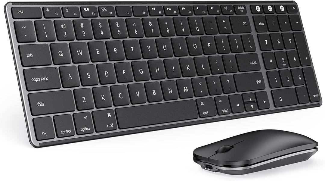 Wireless Bluetooth Keyboard and Mouse for Mac, Multi-Device Rechargeable Slim Keyboard and Mouse Stainless Steel Full Size, Compatible with MacBook Pro/Air, iPad, iMac - Space Gray