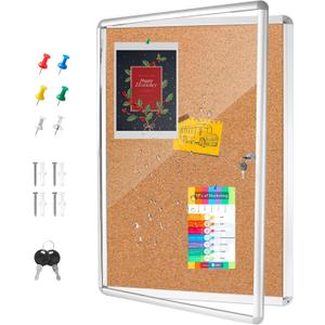 36x24 Inch Outdoor Enclosed Bulletin Board,Enclosed Cork Notice Board with Aluminum Frame, Shatter-Resistant Tamper-Proof Display Board Case Cork Board for School, Office, Park(9A4) (Sliver)