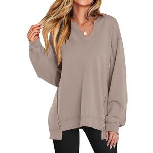 ANRABESS Women's Oversized Sweatshirts Long Sleeve Tunic Shirts V Neck Loose Pullover Tops 2026 Spring Teen Girls Outfit (Medium)