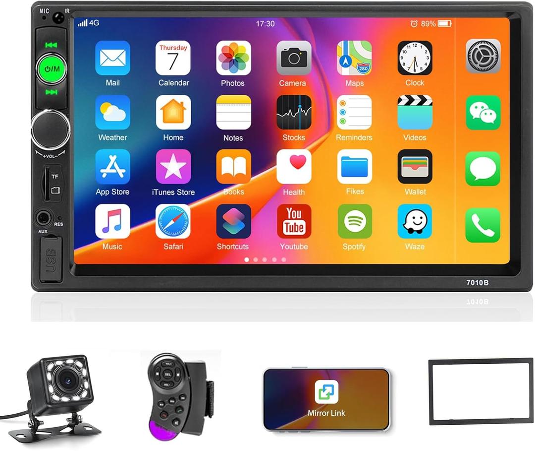 Double Din Car Stereo 7 Touch Screen Car Radio with Bluetooth Backup Camera FM Radio Receiver USB AUX Auto radio TF Card Input Audio Video MP5 MP4 MP3 Player Car Multimedia Player Support Mirror Link