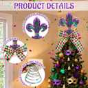 12 Inch Mardi Gras Tree Topper Fleur-de-lis Tree Topper Decorations Classic Purple Green Gold Glitter Metal Mardi Gras Ornament for Carnival Holiday Party Holidays Ornaments Decorations