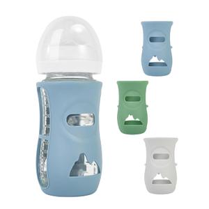 3 Pack Silicone Sleeves for Avent Natural Glass Baby Bottles, Protection and Insulation, Baby Bottle Sleeve Compatible with Avent Glass Bottles 8 oz, Dishwasher Safe (Blue+Green+Grey)