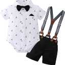 YUEMION Infant Baby Boy Clothes Gentleman Outfits Suits Summer Short Sleeve Bowtie Bodysuit Shirts + Suspender Shorts(18-24M)