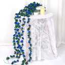 KHOYIME 9 Pack 72 FT Artificial Flower Garland, Fake Blue Roses Vines Silk Flowers Faux Plastic Outdoor Hanging Floral Ivy Garland Decoration for Wedding Arch Bedroom Home Wall Backdrop Room Decor