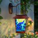 Outdoor Hanging Solar Lanterns Waterproof LED Solar Lights Metal Decoration Outside Hanging Light for Front Door Yard Porch Patio and Landscape (Peacock)