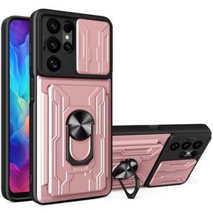 Fofvccv for Samsung Galaxy S25 Ultra Case with Slide Camera Cover, Rugged Shockproof Hard Cover with Card Holder & 360 Rotating Magnetic Stand Heavy Duty Protection Case for Galaxy S25 Ultra –LJ Rose