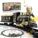 Electric Train Set, Ages 4-8 Christmas Train with Locomotive, Passenger Car, 6 Curves, LED Light & Sound Indoor Toy for Kids, for Holiday Village or Train Table