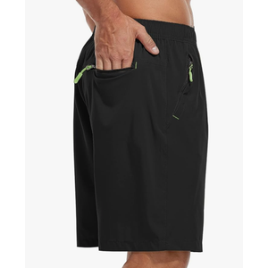 SPOSULEI Men's Athletic Hiking Shorts Water Resistant Quick-Dry Lightweight Outdoor Sweat Shorts with Zipper Pockets, Black 