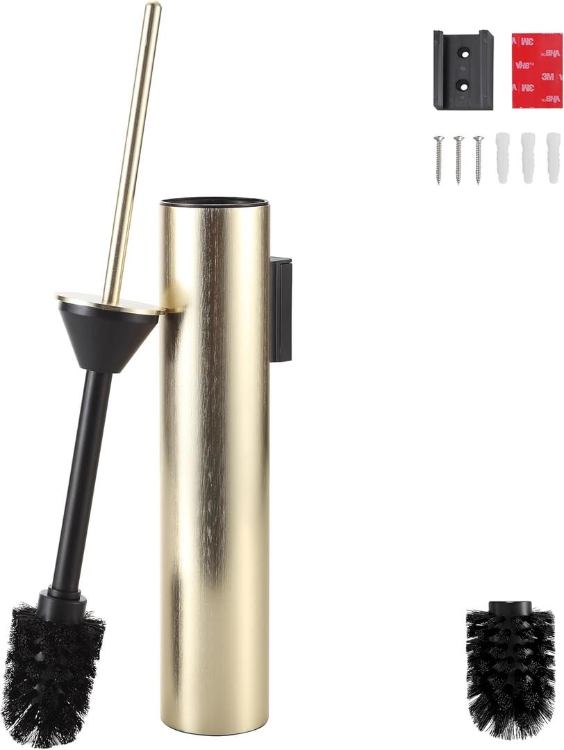 Wall Mounted Brushed Gold Toilet Brush with Holder,Durable Cleaning Toilet Bowl Brushes with Holders