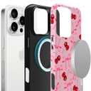 EWAIDI Magnetic Case for iPhone 16 Pro, Cute Pink Bow Cherry Print Aesthetic Trendy Pattern, Soft TPU Hard PC Case, with MagSafe for Women Girls-Cherry