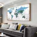 Framed Wall Art World Map Wall Art Canvas Picture 20inchx40inch Large Blue Map of The World Canvas Painting Artwork Prints for Office Wall Decor Home Living Room Decorations Framed Ready to Hang