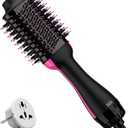 Dual Voltage Hair Dryer Brush with European Plug, Blow Dryer Brush for European Travel, 110V-120V/220V-240V Hot Air Brush and Styler Volumizer with Negative Ion Anti-frizz