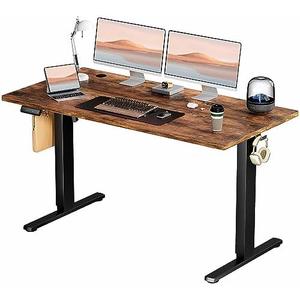 Yapamar Electric Standing Desk 55 Inch & Adjustable Height, 4 Memory Presets，Quiet Dual Motor for Office, Bedroom - Brown