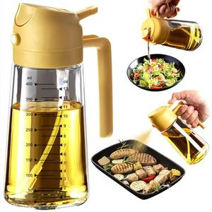 TrendPlain 16oz/470ml Glass Olive Oil Sprayer for Cooking – 2 in 1 Olive Oil Dispenser Bottle for Kitchen Gadgets and Air Fryer Accessories, Salad, BBQ - Yellow