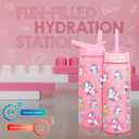 FAHRMOSIS 18 OZ Kids Water Bottle with Straw & 2 Lids (Flip & Spout) Leak Proof Metal Insulated Stainless Steel Reusable Tumbler for School & Sports Water Bottle - Pink (Unicorn)