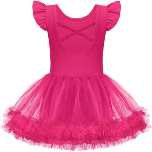 Zaclotre Ballet Leotards for Girls Ruffle Sleeve Criss-Cross Back Dance Leotard Toddler Tutu Dance Dresses Ballerina Costume (Size: 6-7 Years, Pink)