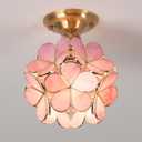 Flower Ceiling Light Fixtures, Cute Stained Glass Flush Mount Lamp, Small Semi Flush Mount Light for Hallway, Entryway