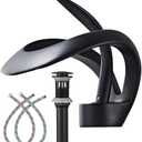 Black Bathroom Sink Faucet Waterfall Round Single Handle One Hole Vanity Pop up Drain with Overflow for Basin Sink