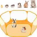 Amakunft Small Animal Playpen, Pop-Up Portable Play Yard for Guinea Pigs, Rabbits, Hamsters, Hedgehogs, Foldable Exercise Fence with Breathable Mesh for Indoor Outdoor Use (Orange)