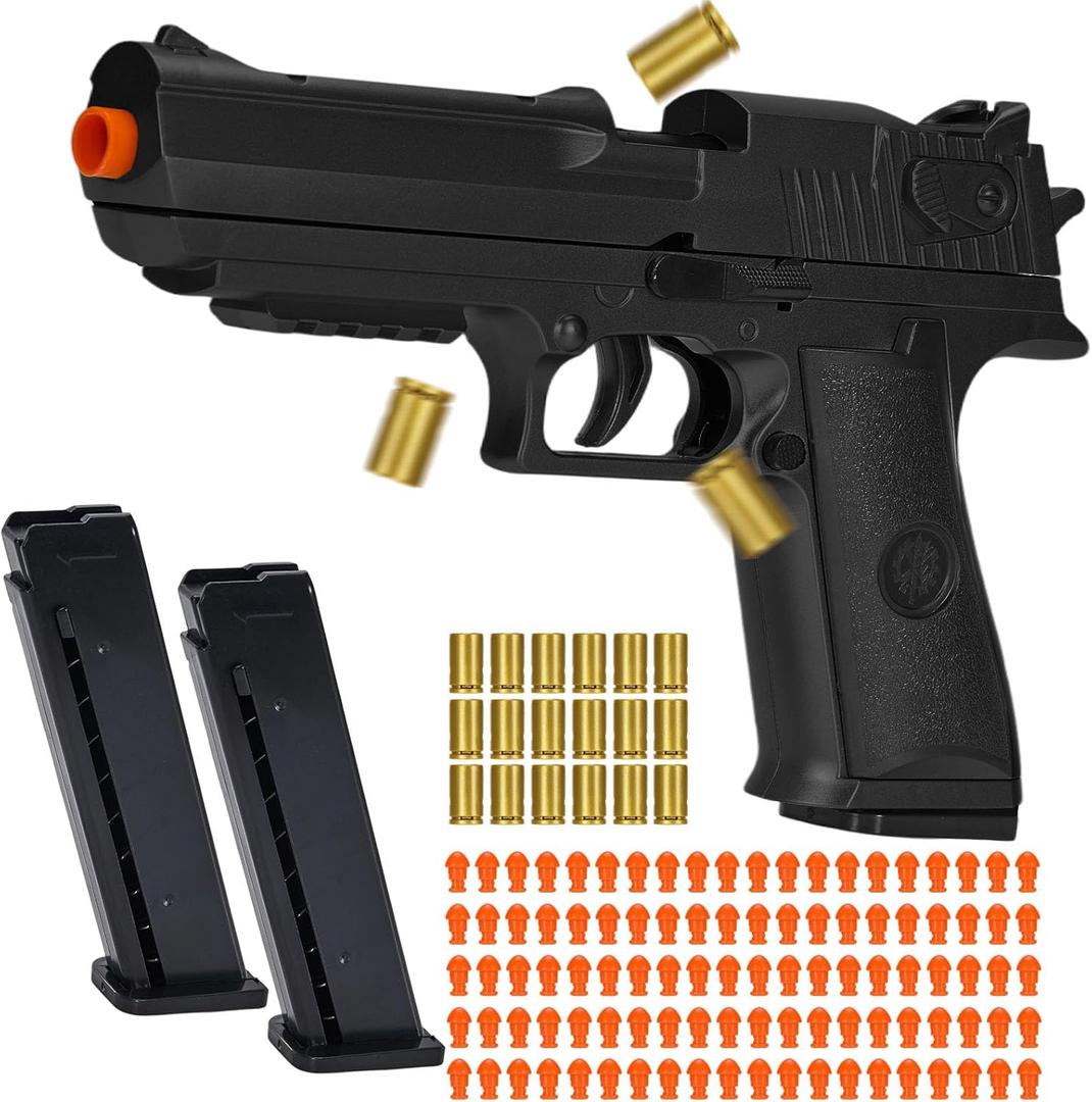 Automatic Shell Ejecting Toy Gun with 100 Soft Bullets,Realistic Toy Gun Pistol,Christmas Birthday Gifts for Kids Adults Boys Age 8+(Black)