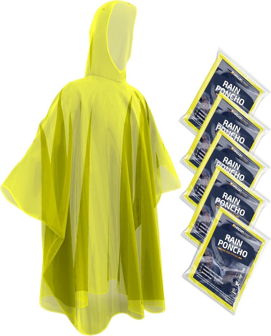 Hagon PRO Disposable Rain Ponchos for Adults (5 Pack) (One Size)