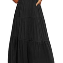 MEROKEETY Women's Flutter Short Sleeve Smocked Midi Dress Summer Casual Tiered A, Line Dress, Black, L
