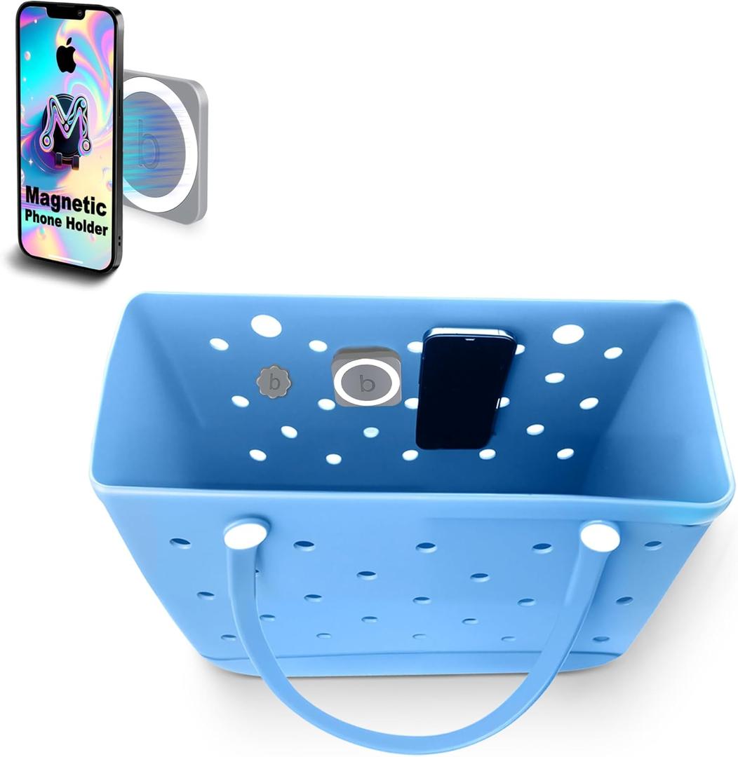 Magnetic Phone Holder for Bogg Bag – Bogg Bag Phone Holder & Accessories Insert, Secure Attachment for Simply Southern & Beach Tote Bags, Compatible with iPhone & Android(Grey)