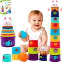 Stacking Cups Baby Toy Set, Nesting Stacking Toys for Toddlers 1-3 Montessori Toys for 1 Year Old Babies 6-12-18 Month Stackable Number Blocks Infant Sensory Bath Easter Basket Stuffers Gifts