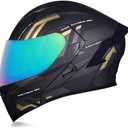 Full Face Flip Up Motorcycle Modular Helmet Integrated Motorbike Dual Visor for Adults Men Women Moped Street Racing DOT Approved (Medium, Count Black Gold - Multicolor Visor)